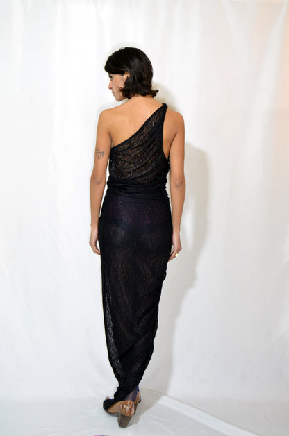 Black Lace Off-Shoulder Vintage Maxi Dress