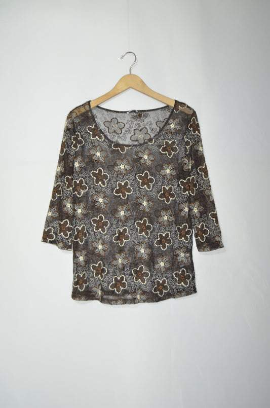 Brown Lace Floral Top