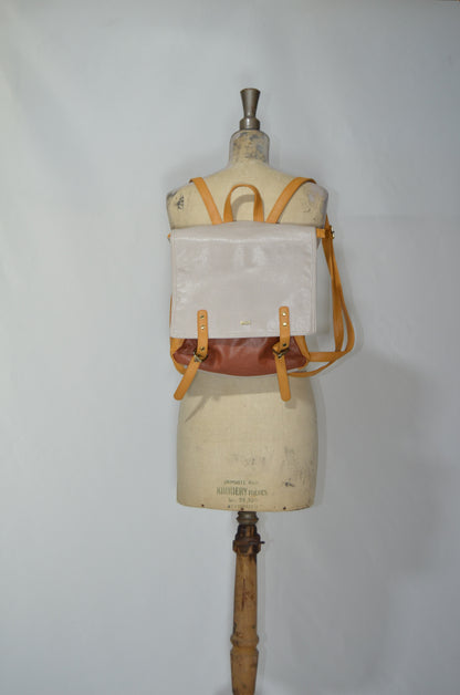 White, Yellow & Brown Genuine Leather Backpack