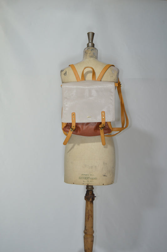 White, Yellow & Brown Genuine Leather Backpack