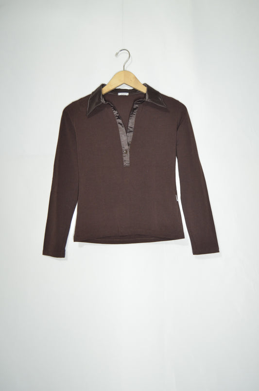 Brown Cotton & Silk Fitted Top