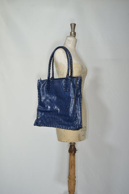 Blue Genuine Leather Shoulder Bag