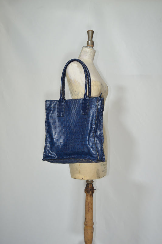 Blue Genuine Leather Shoulder Bag