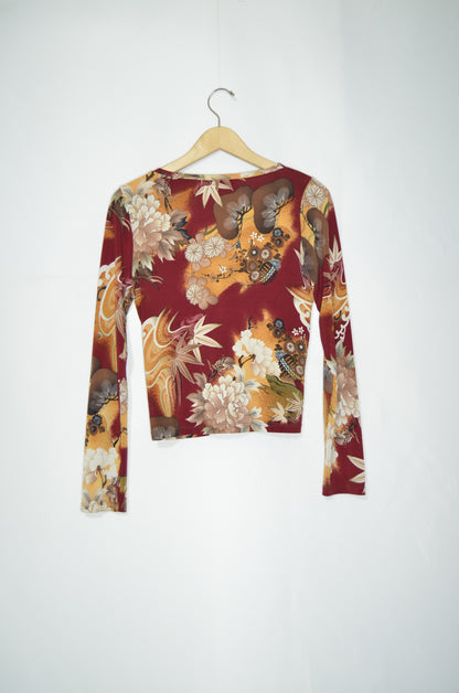 Red Floral Patterned Cotton Top
