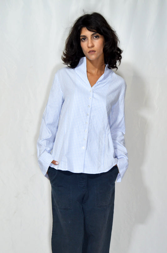 Vintage Light Blue Gingham Button-Up Shirt