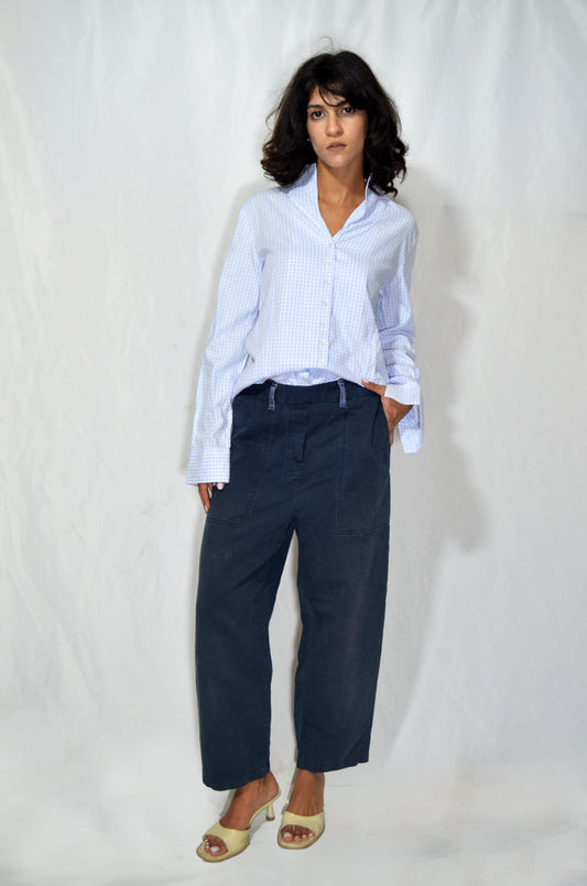 Vintage Navy Cotton Wide-Leg Utility Pants