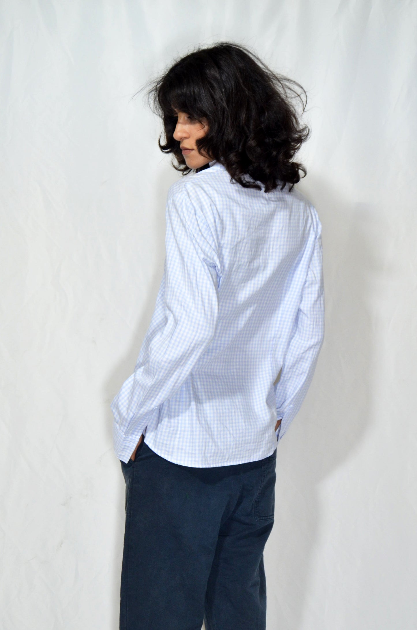 Vintage Light Blue Gingham Button-Up Shirt
