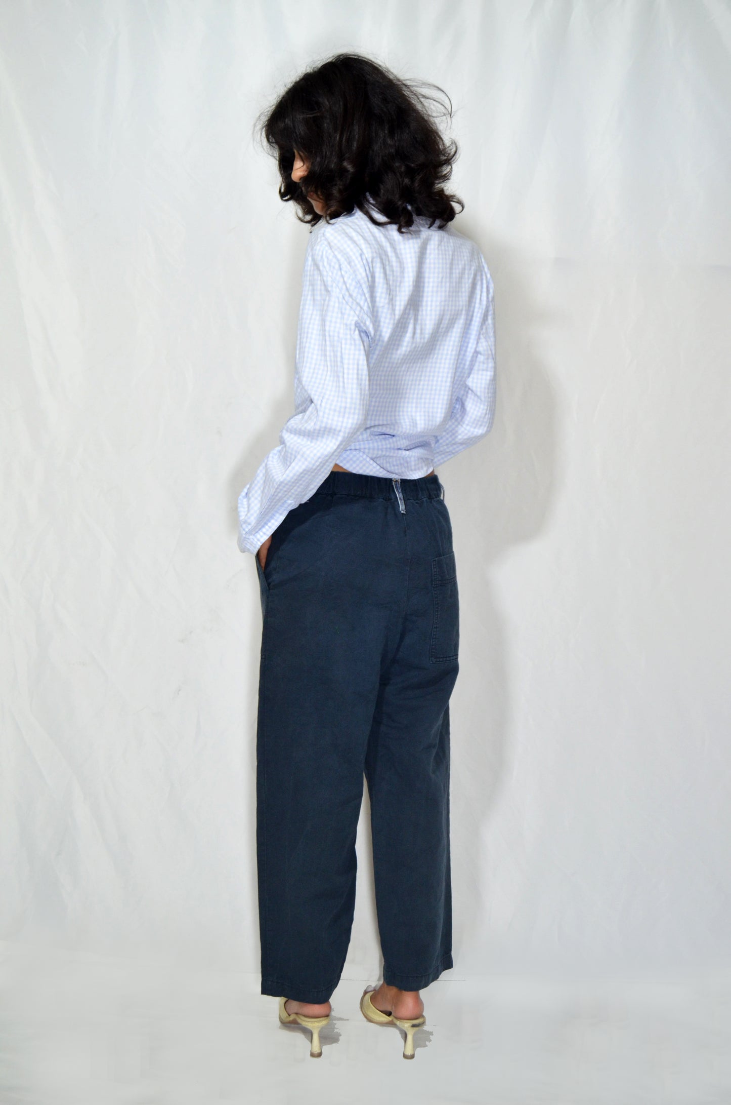Vintage Navy Cotton Wide-Leg Utility Pants