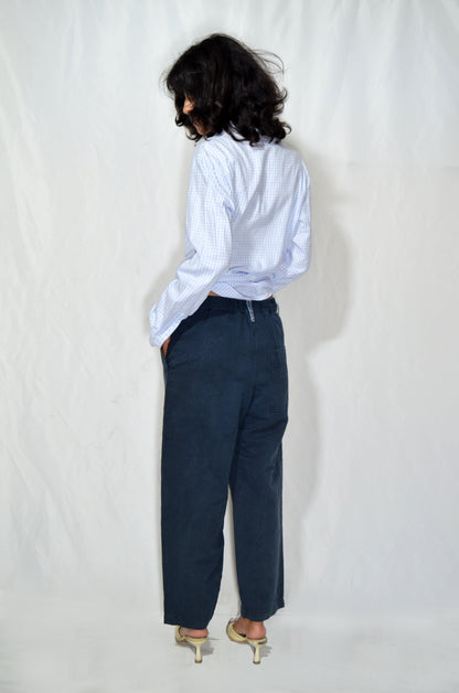Vintage Navy Cotton Wide-Leg Utility Pants