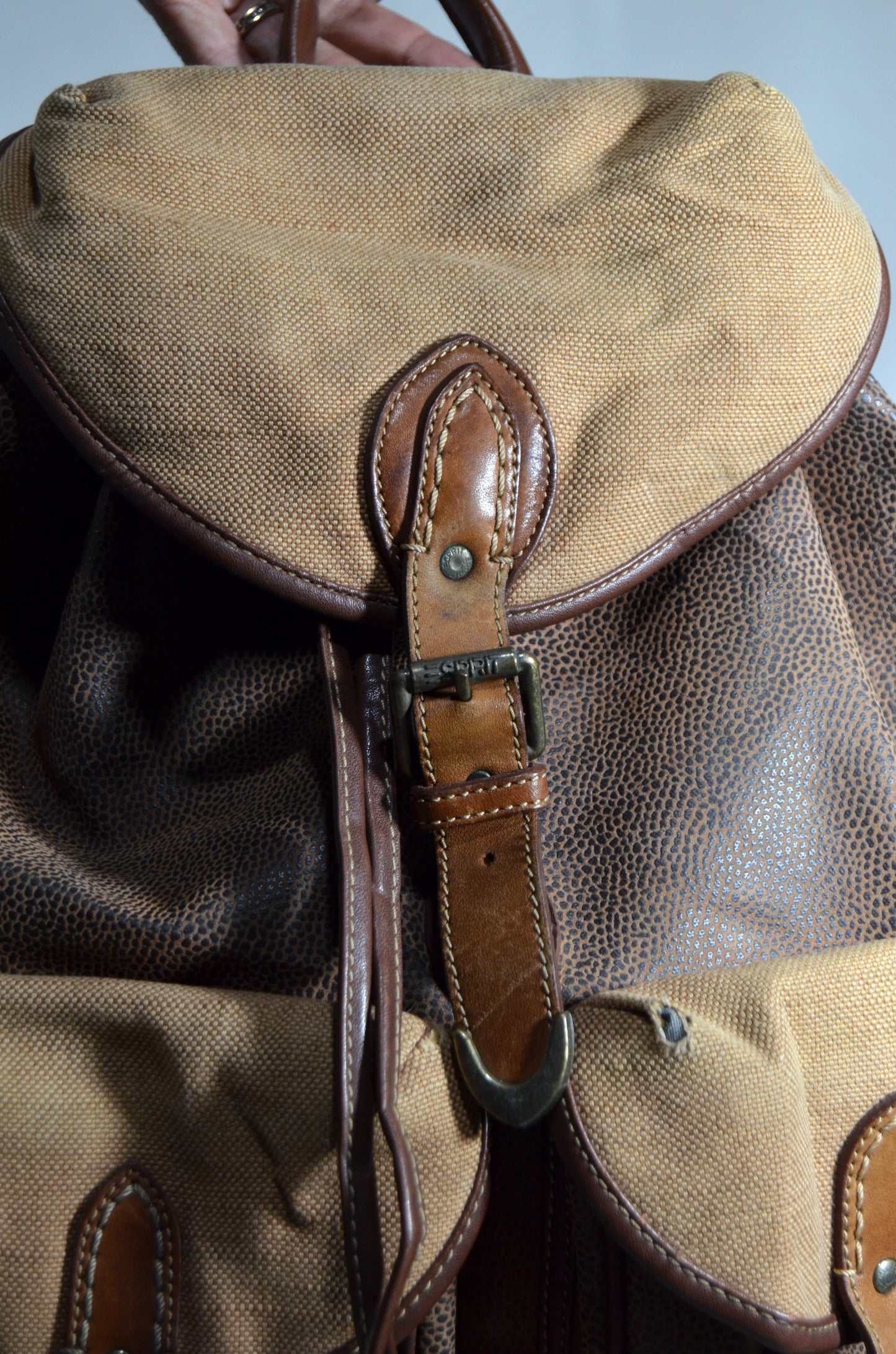 Brown & Beige Leather Backpack