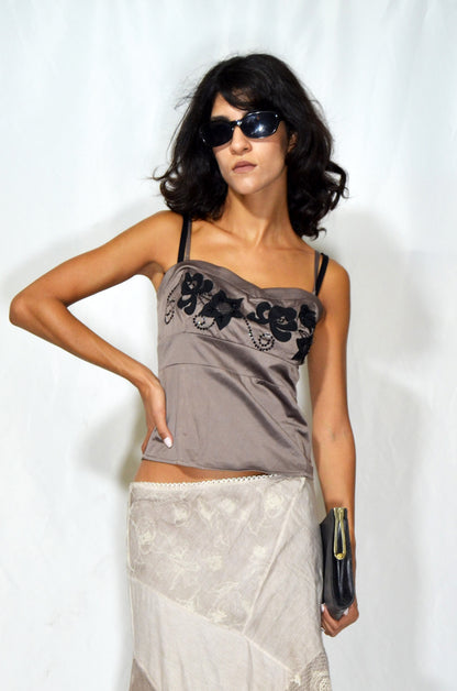 Vintage "Camaieu" Satin Embellished Camisole Top