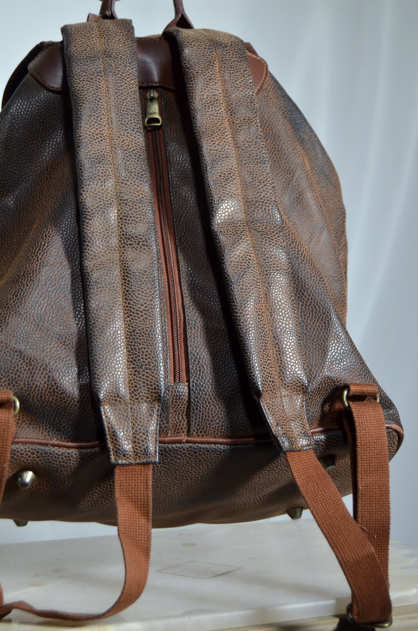 Brown & Beige Leather Backpack