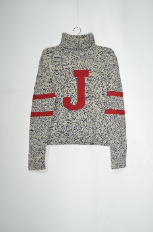 Grey Wool Turtle Neck Sweater with Red details