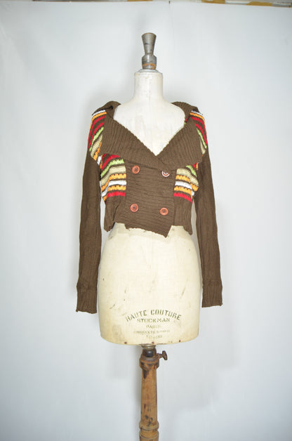 Brown Wool Fitted Bolero with colorful details