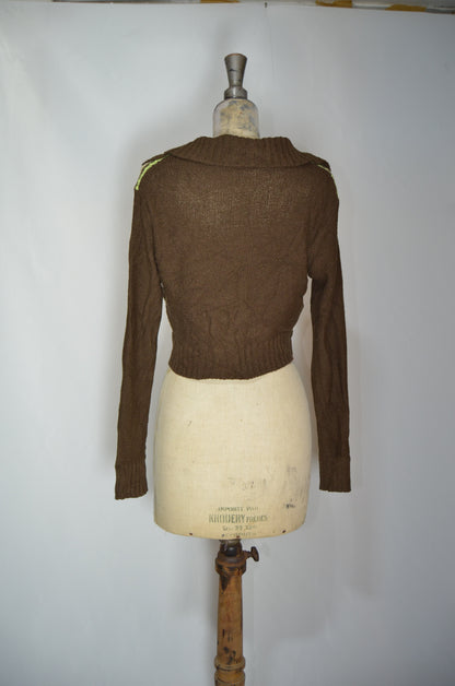 Brown Wool Fitted Bolero with colorful details