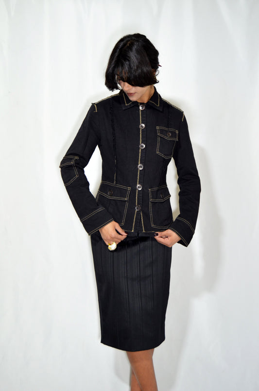 Black Vintage Denim Jacket with white stitching