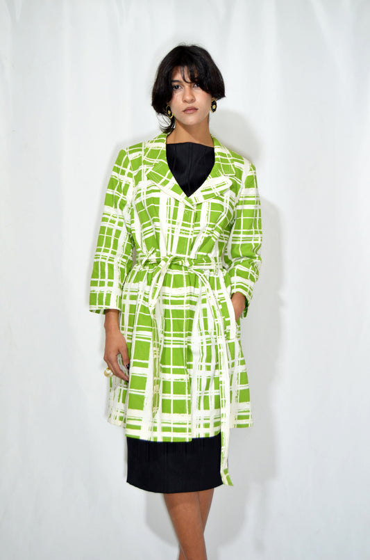 Green & White Vintage Patterned Coat