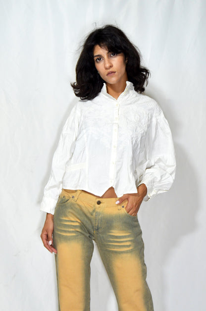 White Vintage "Rene Derbi"  Balloon Sleeve Shirt