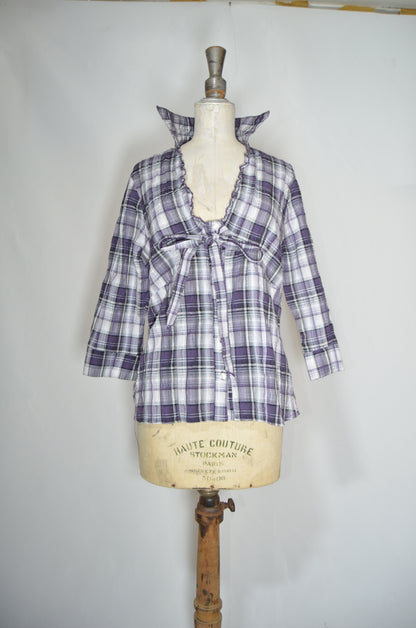 Purple & White Checkered Fitted Shirt