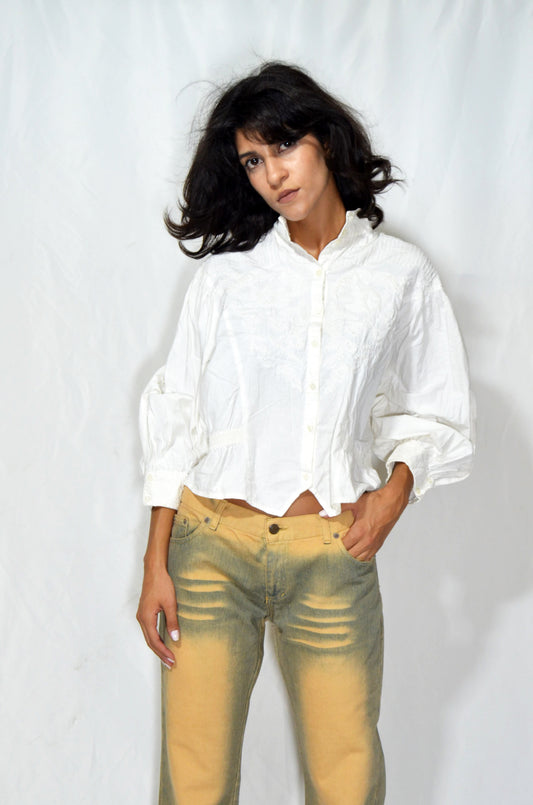 White Vintage "Rene Derbi"  Balloon Sleeve Shirt