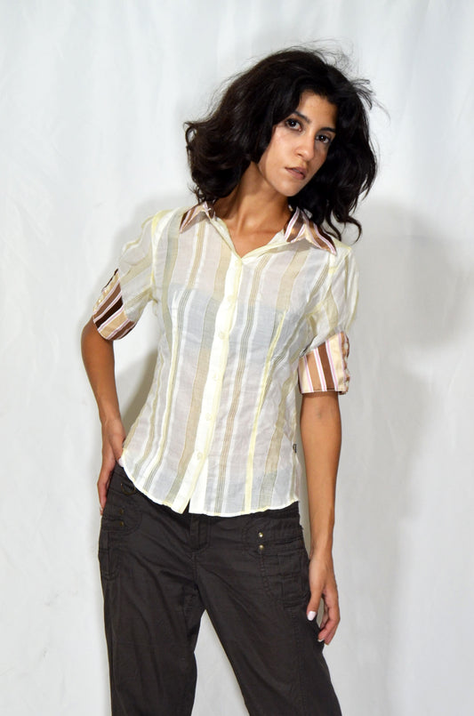 Authentic Vintage "Just Cavalli" Striped Short Sleeve Shirt