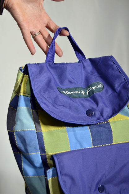 "Mama's & Papas" Purple, Blue & Green Squared Patterned Backpack