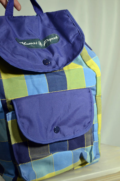 "Mama's & Papas" Purple, Blue & Green Squared Patterned Backpack