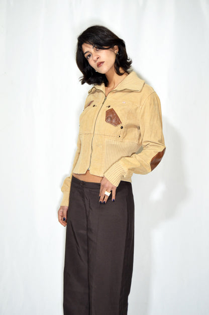 Beige Vintage Corduroy & Leather Jacket