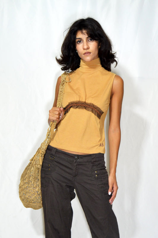 Mustard High-Neck Sleeveless Top