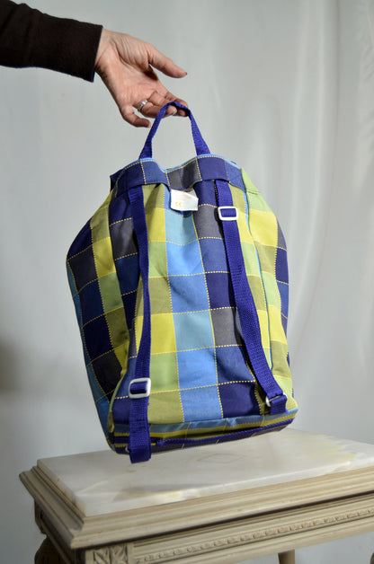 "Mama's & Papas" Purple, Blue & Green Squared Patterned Backpack