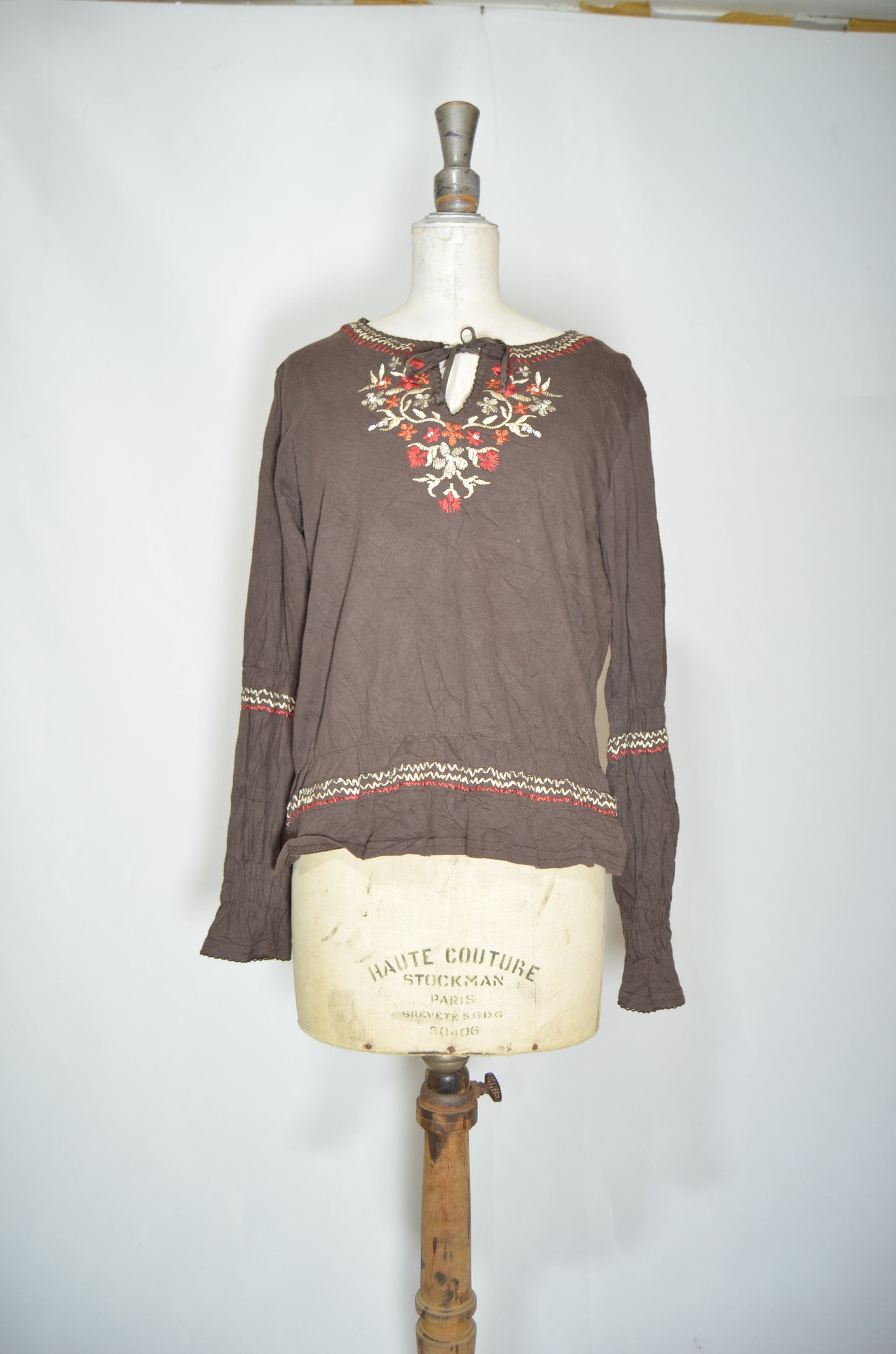 Brown Flowy Top with Some Embroideries