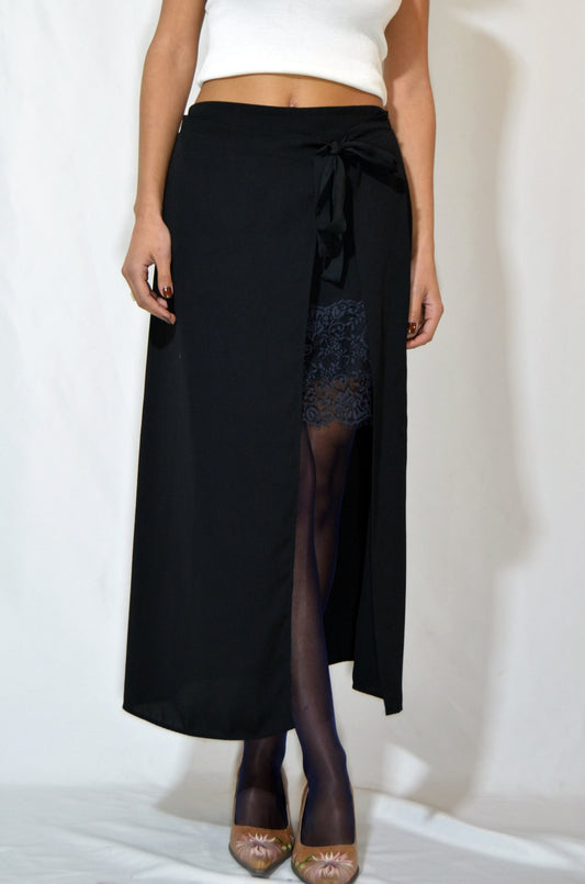 Black Silk & Lace Mini & Maxi Vintage Skirt