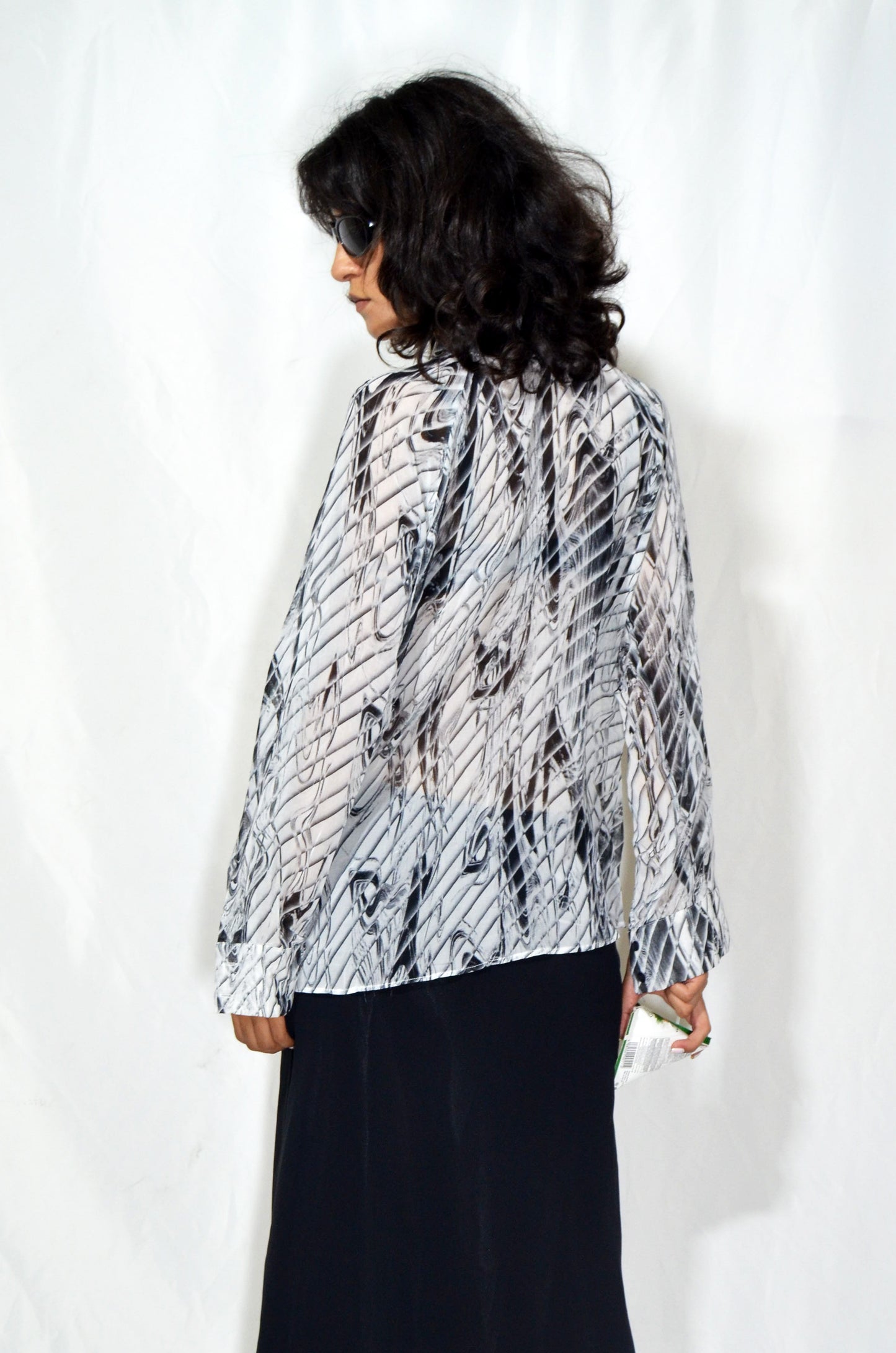 Vintage Sheer Printed Bow Blouse
