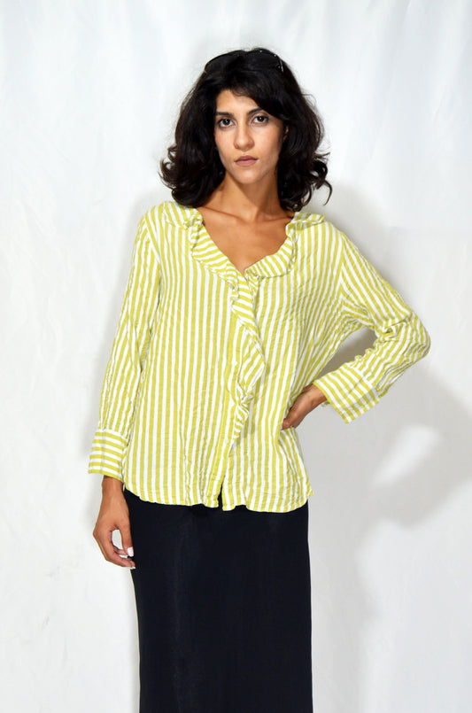 Vintage Yellow and White Striped Ruffle Blouse