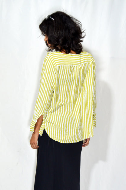 Vintage Yellow and White Striped Ruffle Blouse