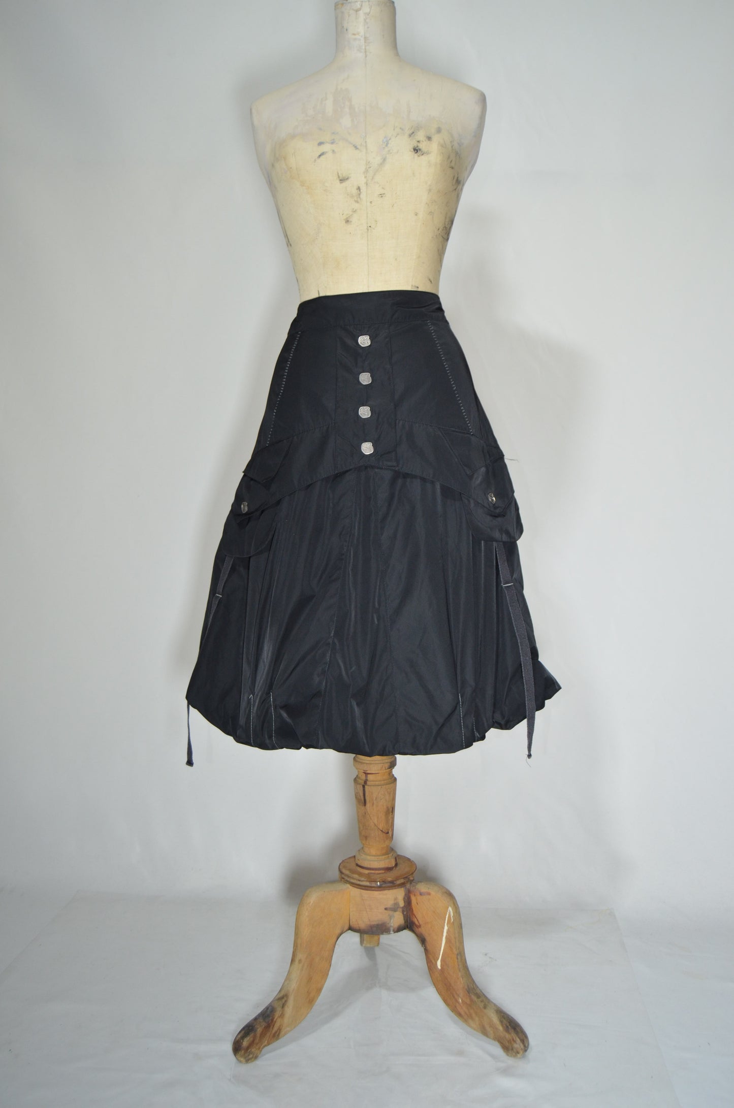 Black Ruffled Puffy Midi Skirt