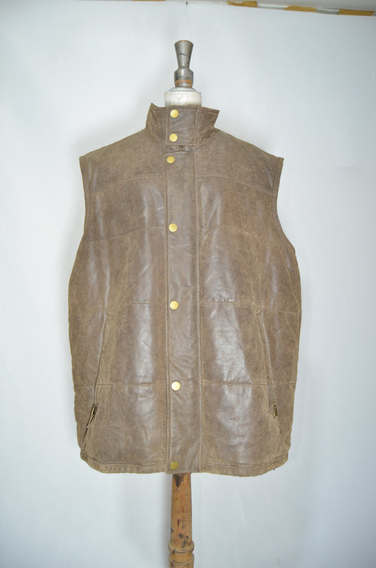 Brown Genuine Leather Puffy Gilet