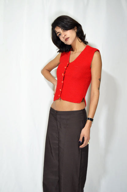 Red Knitted Vintage Gilet/Top