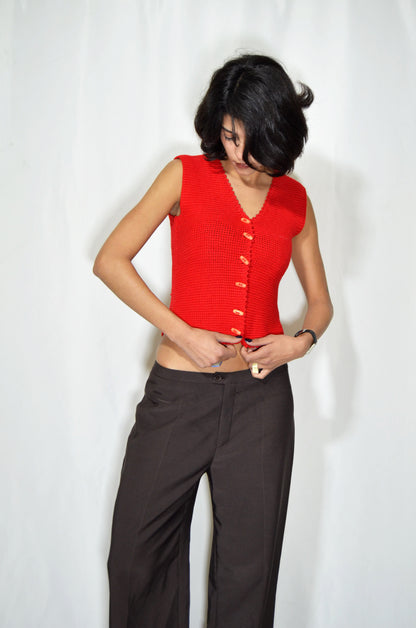 Red Knitted Vintage Gilet/Top