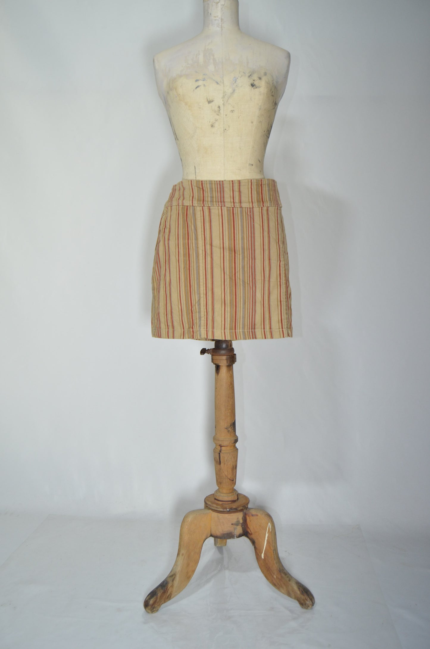 Red & Brown Striped Slightly Flared Mini Skirt