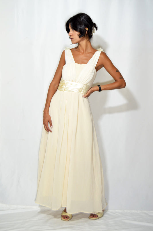 Off-white Vintage Voile Evening Gown