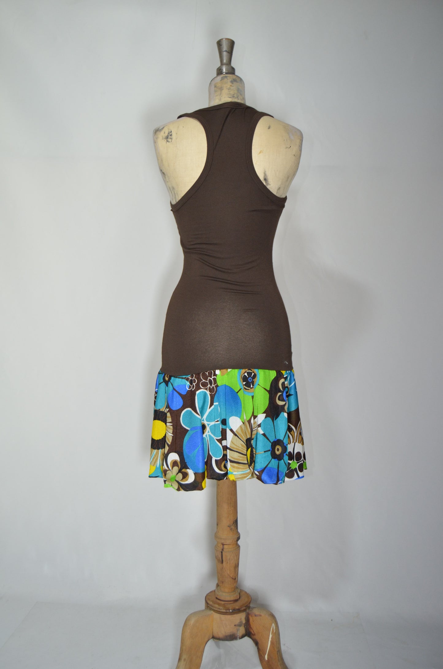 Brown Fitted Mini Dress with Floral Gathering