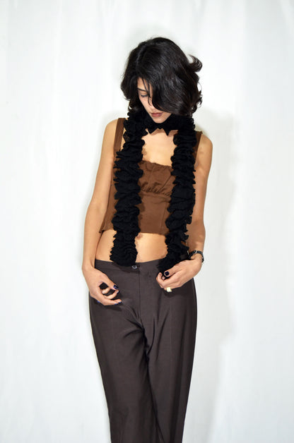 Black Floral Wool Vintage Scarf