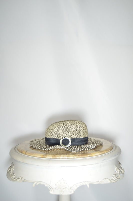 Beige & Black Wicker Beach Hat