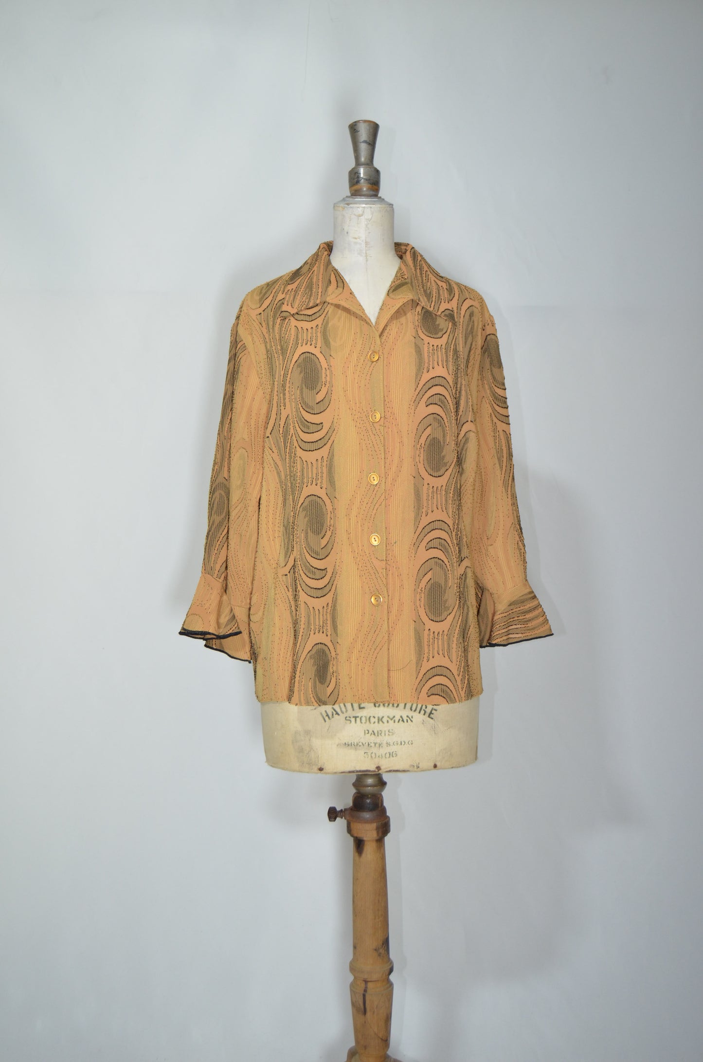 Beige Patterned Flared Sleeves Shirt