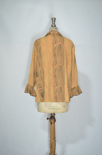 Beige Patterned Flared Sleeves Shirt