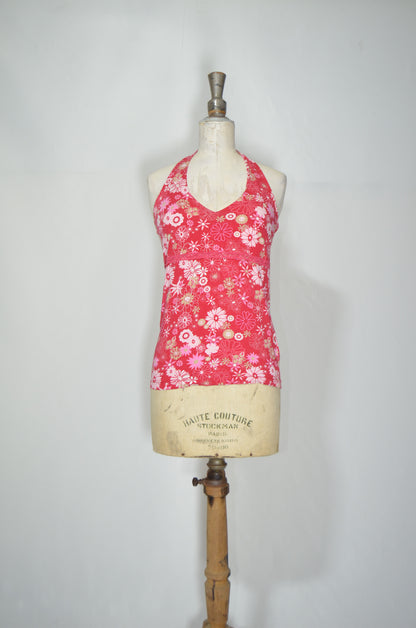 Pink Floral Backless Fitted Top