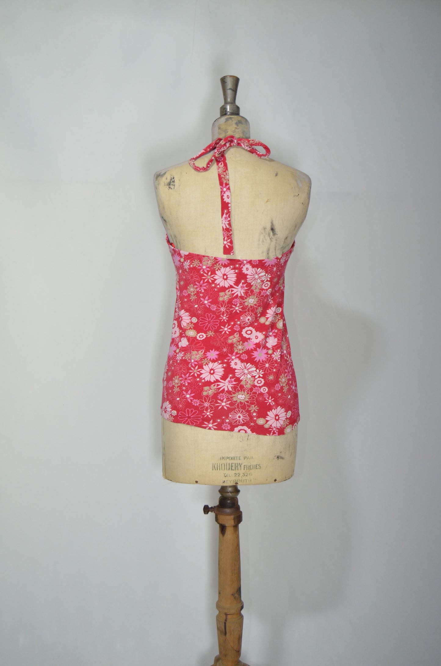 Pink Floral Backless Fitted Top