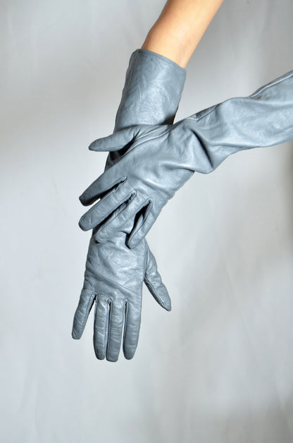 Grey Leather High Vintage Gloves