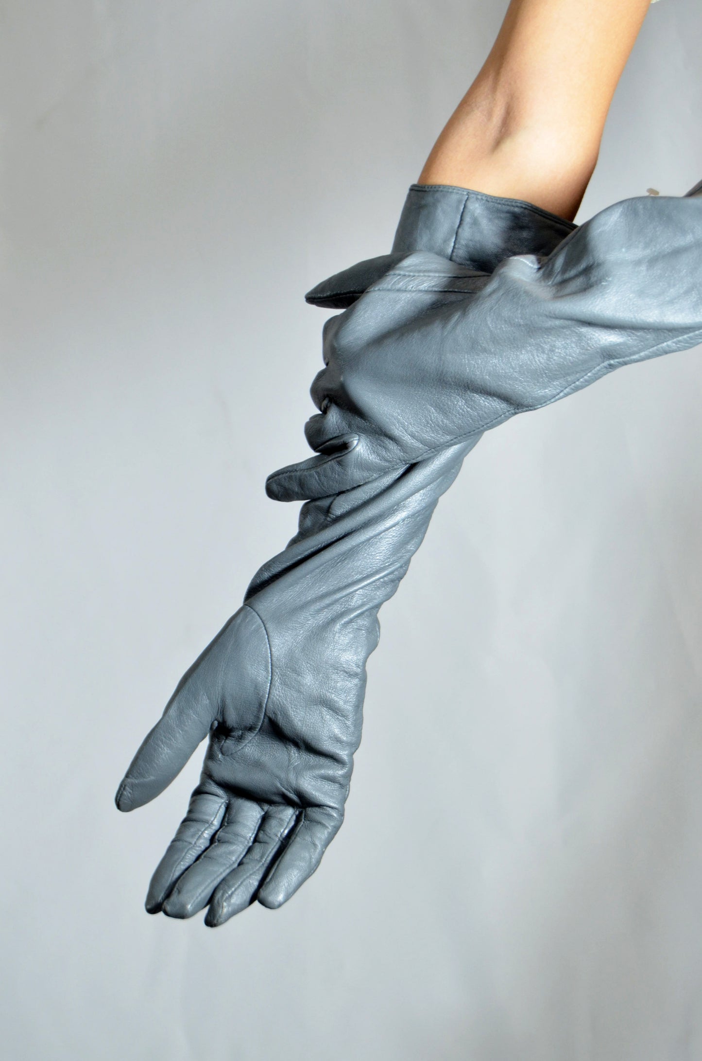 Grey Leather High Vintage Gloves